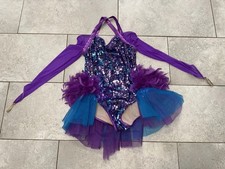 WEISSMAN Dance costume 10504 Purple Blue feather sequin sassy Size XL Child