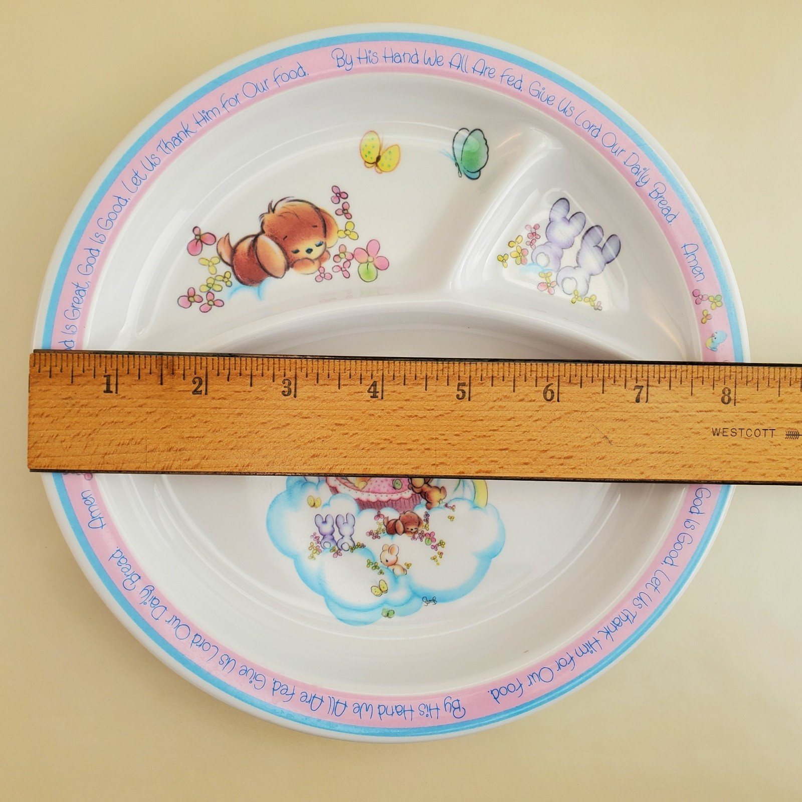 Vintage Precious Moments 1987 Enesco Melamine Toddler Plate Cup & Bowl Set