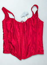 Victoria's Secret Red Satin Lace-Up Boned Corset Bustier Top Women s XL G