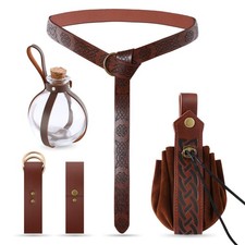 Medieval Pirate Cosplay Accessories Viking Belt Potion Bottles Faux Leather B...