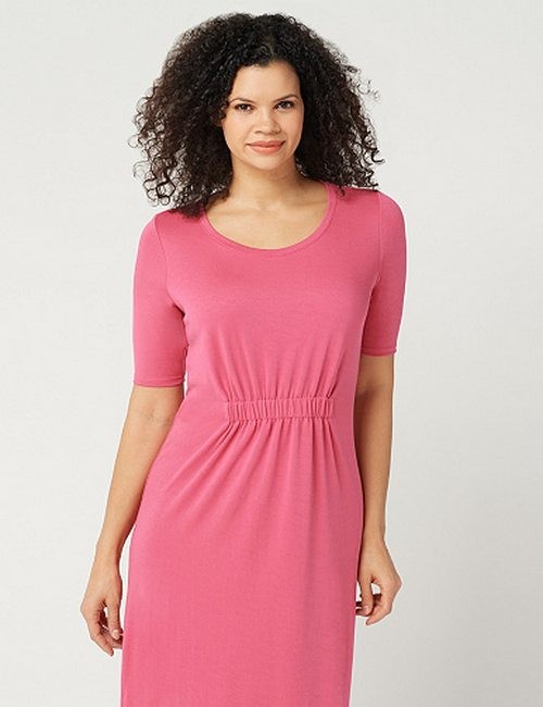 H by Halston Pink Ruched Waist Knit Travel Work Midi Dress XS New | eBay