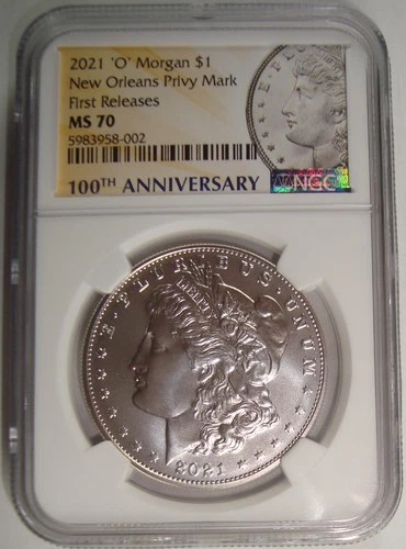 2021 O Privy Mark Morgan Silver Dollar $1, 100th Anniversary NGC MS70