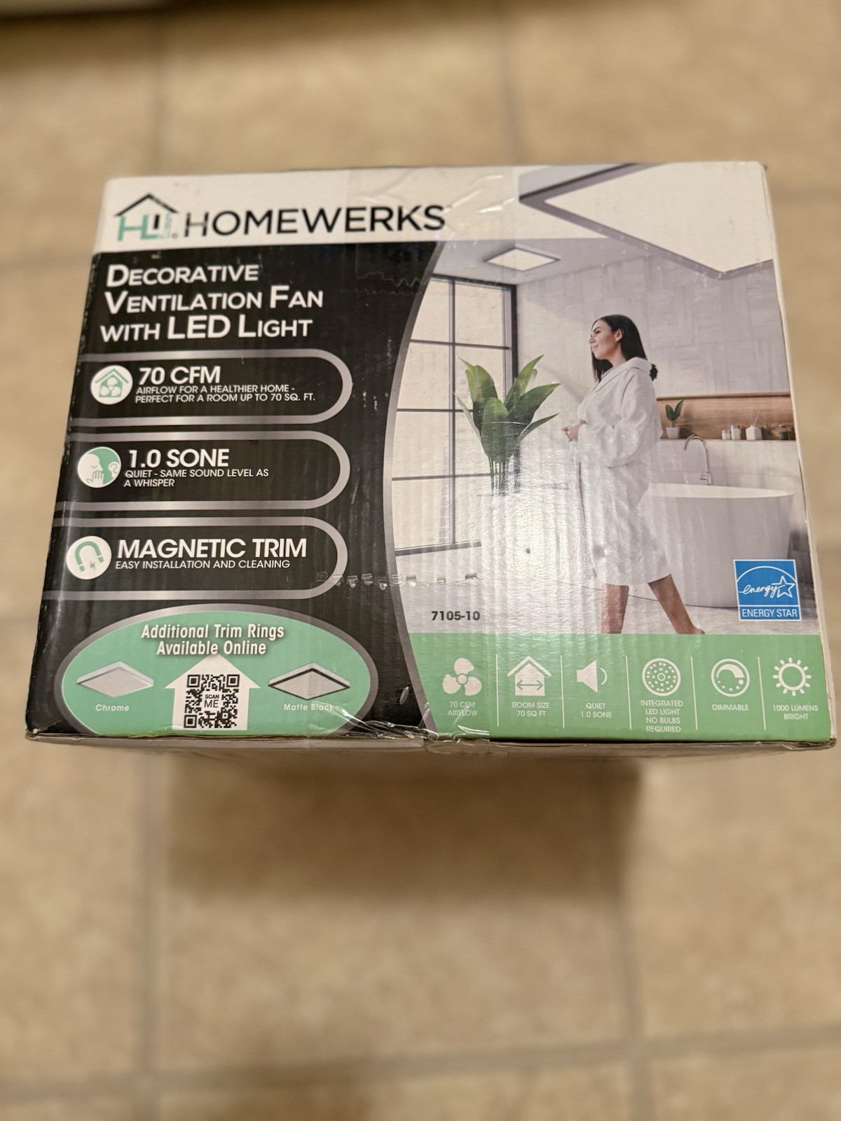 Homewerks 70 CFM Bathroom Exhaust Fan with LED Whisper Quiet
