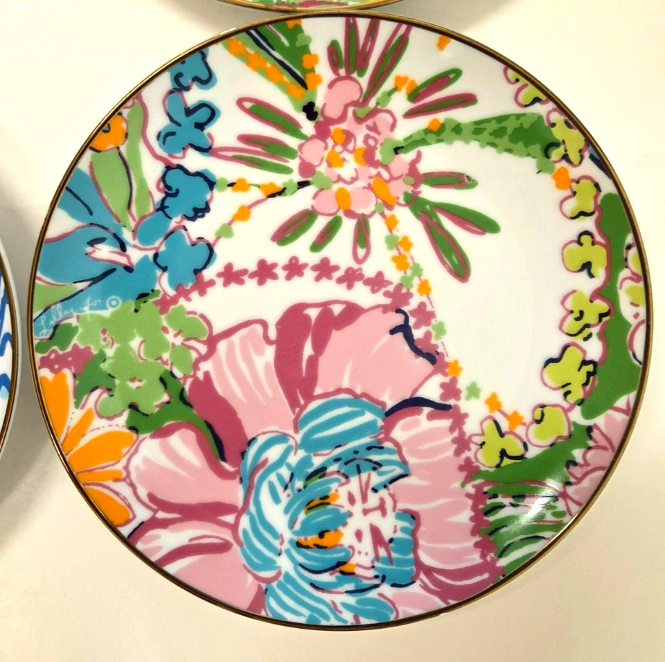 4 закуски Lily Pulitzer десертные тарелки 7 дюймов фарфоровые цветные - Изображение 3 из 4