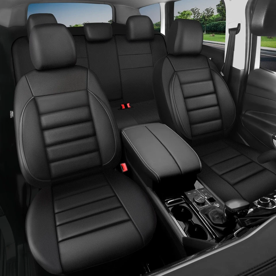 Juego completo de fundas de asiento de cuero soporte trasero de espuma 3D universal resistente al agua Foto 2 de 4