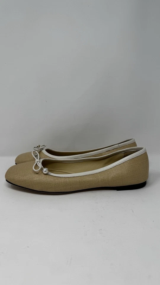 Zapatos planos Jimmy Choo Elme de rafia adornados con perlas y cristales para mujer talla 8 EE. UU./38EU Foto 3 de 4