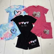 6 Piece Multicolor Heart Printed T Shirt Shorts Set Youth Girls Size 6