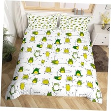 Green Frog Duvet Cover Funny Frog Bedding Set Size,Cartoon Wild Full Multi 18