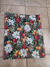 Christmas Red Green Ribbon Tablecloth 60 x 102 Oblong Holiday Poinsettia Fruit