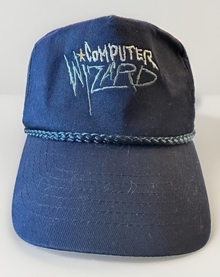 True Vintage 80s 90s Computer Wizard Snapback Hat Navy Blue Rope Cap Retro Tech