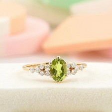 Solitaire Oval Cut Simulated Green Peridot Wedding Ring 14k Yellow Gold Plated