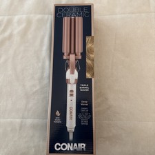 Conair Double Ceramic Triple Barrel Curling Iron Hair Styling Waver Rose Gold