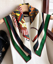  Sciarpa bandana doppio viso scialle stampa totem 70% cashmere 30% seta 26'' nuova