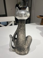 Vintage MOD MCM Brutalist Cat Art Sculpture Metal Head Composite Stone Body