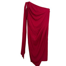 PrettyGarden Red One Shoulder Ruched Bodycon Dress M Wedding Guest Cocktail NWT