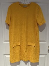 Pre-Owned Zara Yellow Gold Tunic Style Knit Short Sleeve Dress Size Medium