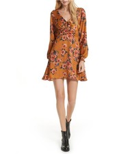 Free People Womens Floral Fit & Flare Dress, orange, 2