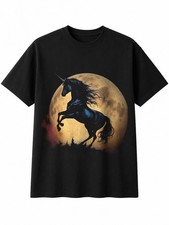 Unicorn in Moonlight Fantasy Mens T-Shirt Black 100% Cotton Mythology Present