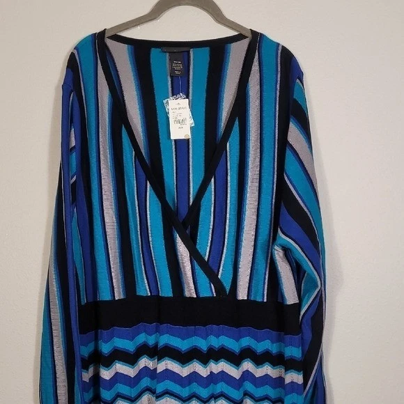 Новый с Ярлыками Lane Bryant вязаный свитер платье размер 26/28 3 X синий длинным рукавом полоски эластичной - Изображение 2 из 4