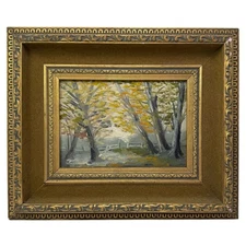 Vtg Autumn Trees Original Painting in Ornate Gold Painted Frame 5x7 Landscape