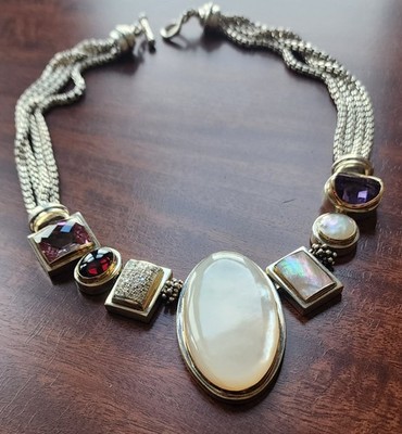 MICHAEL DAWKINS exquisites Collier 925/14K Muschel, Diamanten & facettierte Edelsteine