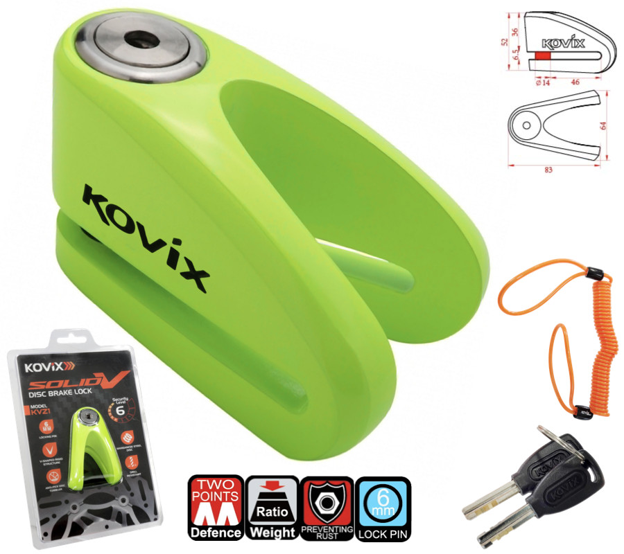 Bloque-disque de frein KOVIX KVZ1 vert fluo en acier trempé anti-sciage