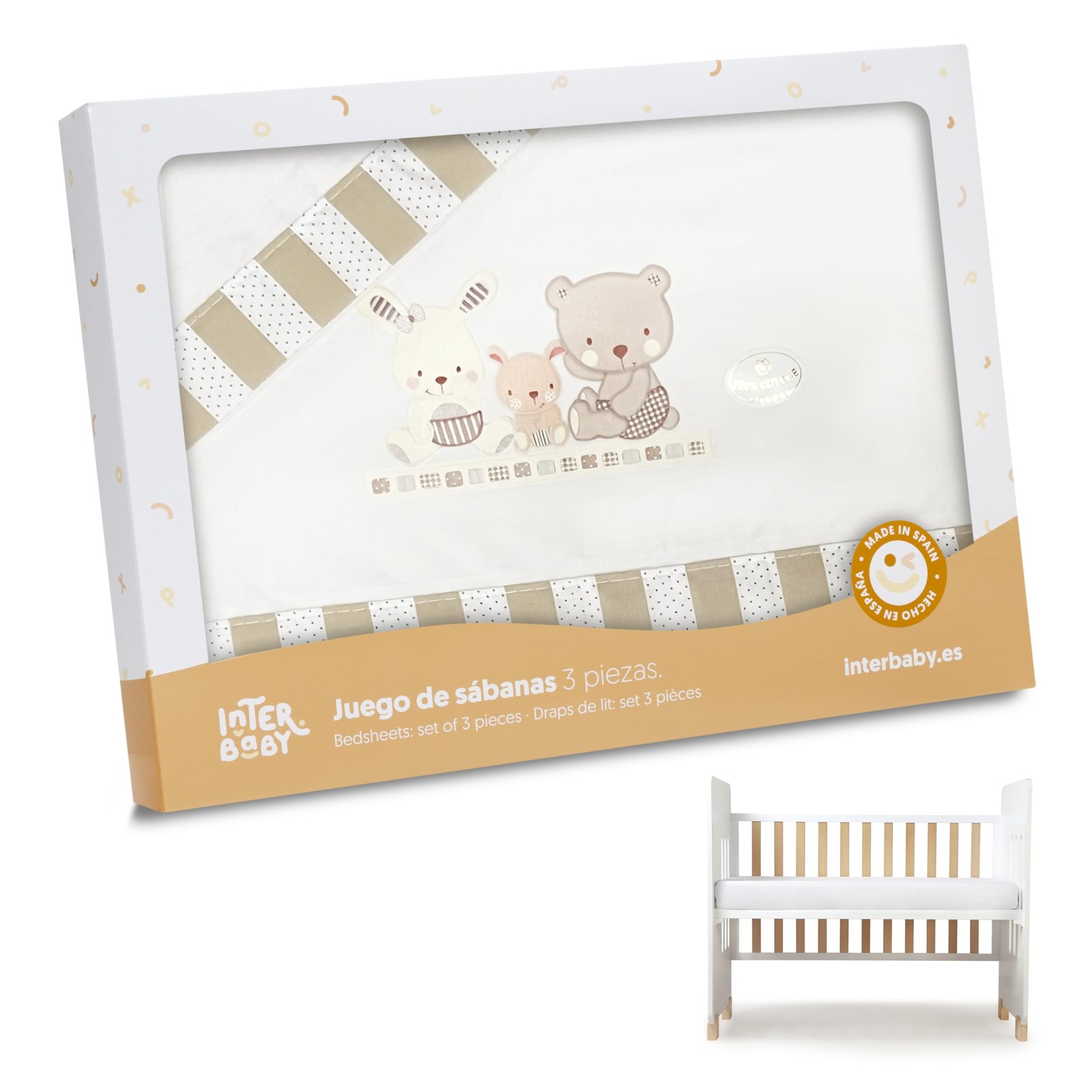 Parure de lit de berceau Love beige en pur coton peigné haut de gamme