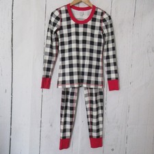 Hanna Andersson Pajamas Set XS Black Red Buffalo Plaid Check Holiday Pants Top