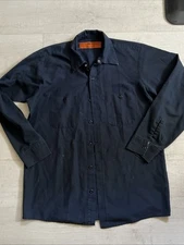 Red Kap Button Down Work Shirt Mens M RG Navy Pockets Woven Long Sleeve