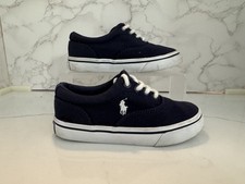 Polo Ralph Lauren Childs Navy Keaton Shoes Sz 10.5 Canvas Lace Up Pony Logo, Pre