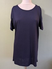 Papaya Navy Blue T-Shirt Dress Size M UK 12/14 Cold Shoulder Twisted Sleeves