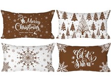 Christmas Throw Pillow Covers 12x24 Set of 4, 24" x 12" Pack of 4 Brown