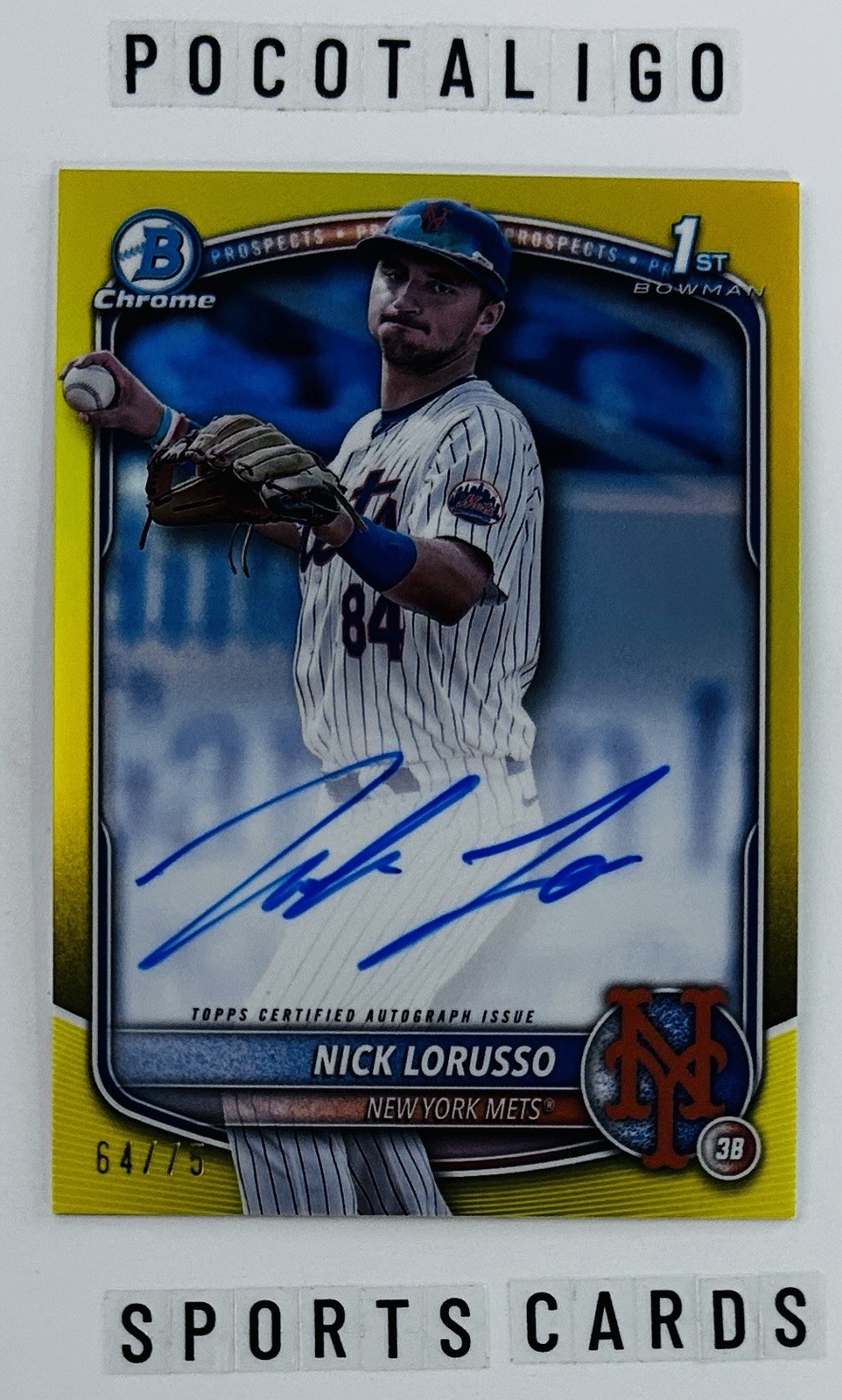 2025 Bowman Chrome Nick Lorusso 1st Bowman Yellow Refractor Auto /75 NY Mets