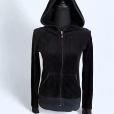 Juicy Couture Vintage y2K black velour zip up hoodie Size Medium