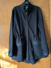 Cabi Tuxedo Parka, M black, 2-way zip, drawstring waist, snaps on pockets/cuffs