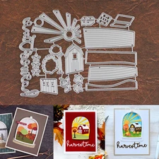 Harvest Time Farm Scene Builder Cutting & Embossing Dies – Barn Sun Tree Fields+