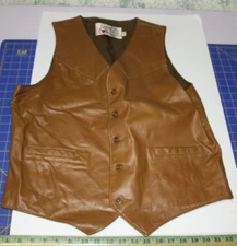 Vintage 70s Sears The Leather Shop Leather Vest Nylon Lined 44T