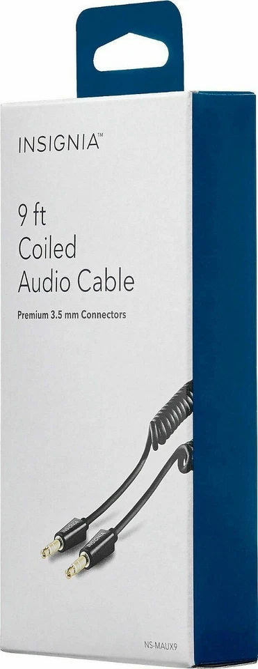 Lot of 100 NEW 3.5mm Male Male Stereo 9-ft Coiled Audio Auxilary Cables NS-MAUX9 - Image 2 of 4
