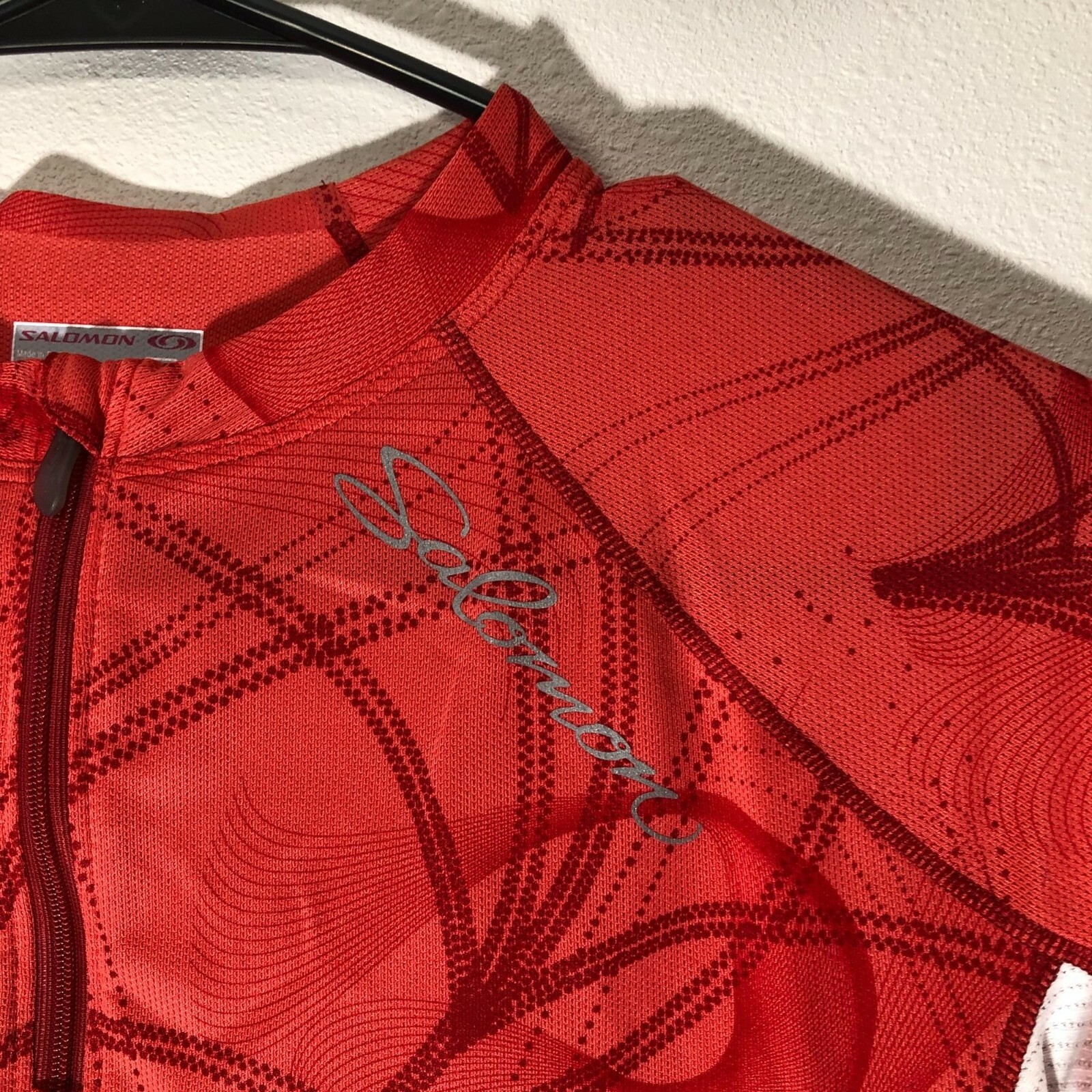 Salomon maglia corsa ciclismo rossa bianca piccola tasca traspirante taglia grande 1 4