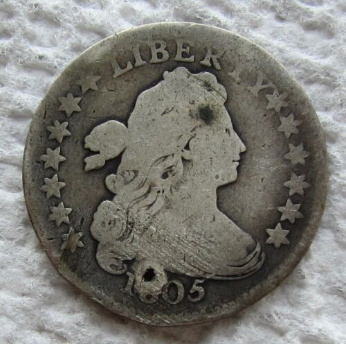 1805 Draped Bust Dime Rare Early Key Date Type Coin VG Detail Holed Damaged