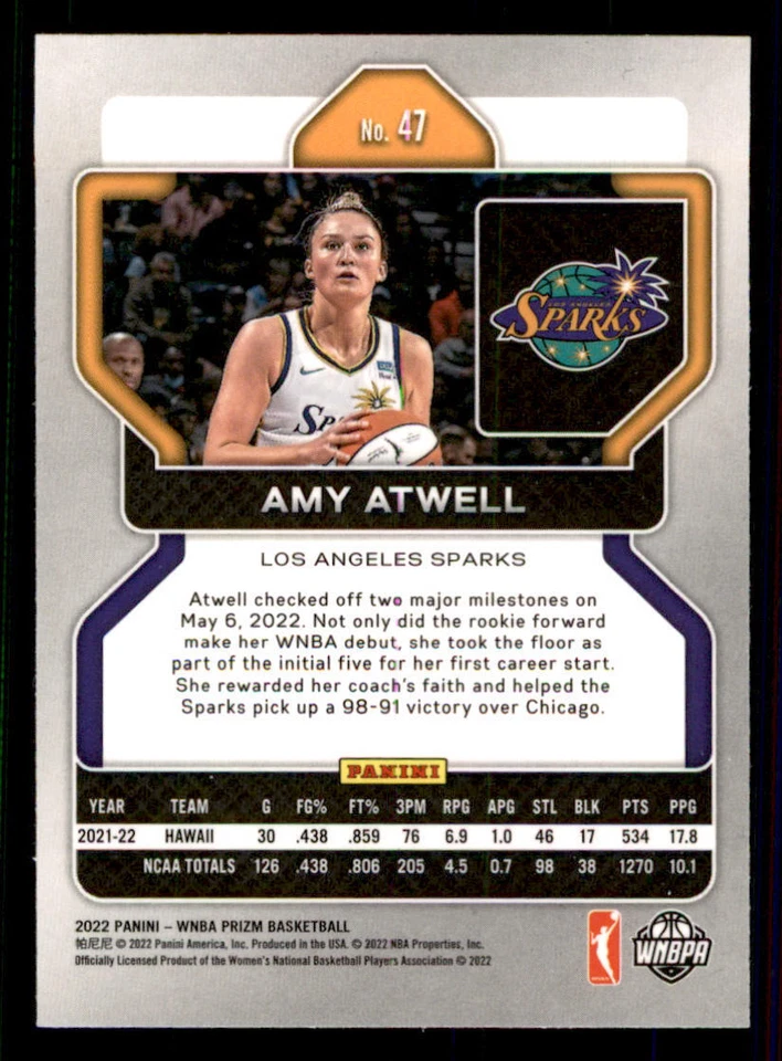 2022 Panini Prizm WNBA #47 Amy Atwell - Image 2 of 2