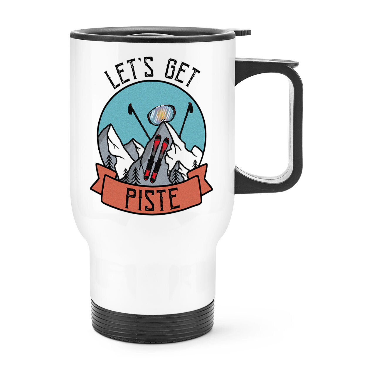 Let's Get Piste Skiing Travel Mug Cup Handle Wedding Stag Do Hen Pissed Funny