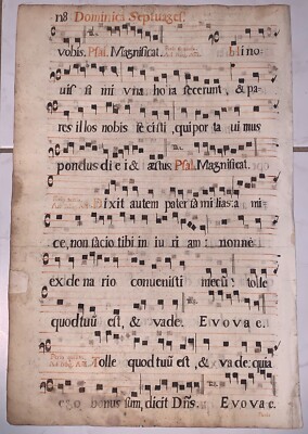 Gregorian Chant Parchment Music Sheet in Latin (Dominica Septuagfimae)