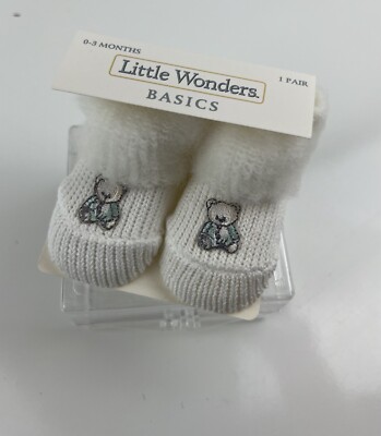 NEW Little Wonders Basics 0-3 Months Bootie Socks Bear Patch Baby Shower Gift  