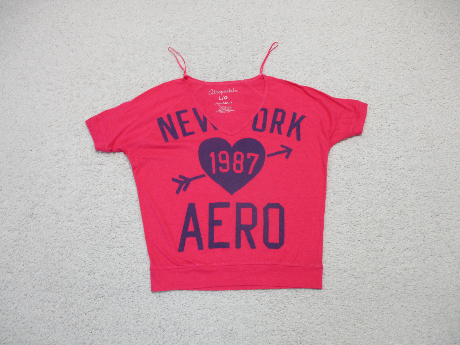 Aeropostale Shirt Large Adult Pink Spell Out Logo Cropped Stretch Casual Womens