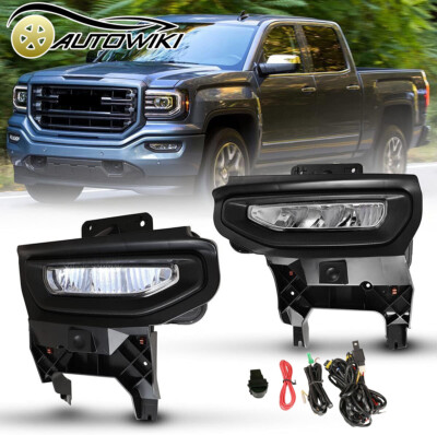 LED Fog Lights For 2016-2018 GMC Sierra 1500 w/Bezels+Wiring Kit+Switch L&H Pair