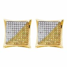 10k Yellow Gold Round Treated Diamond Square Kite Cluster Earrings