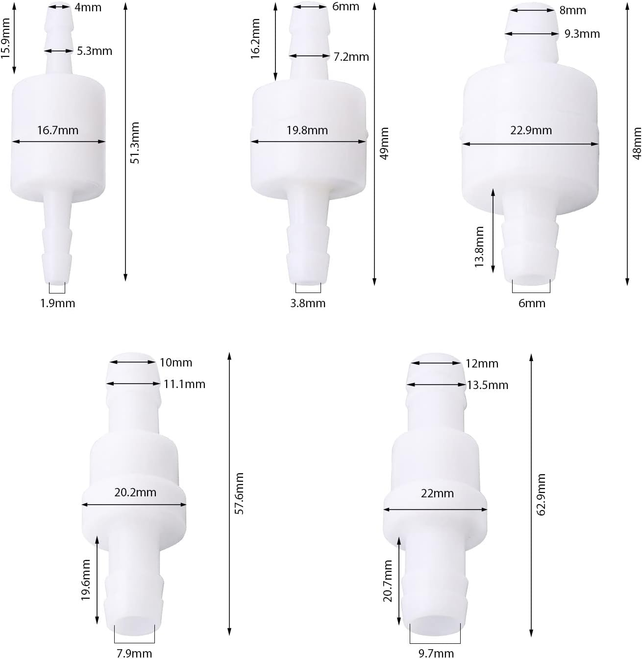 12mm 1/2" Fuel Check Valve, Non-Return One Way Hose Check Valve Silver - Foto 2