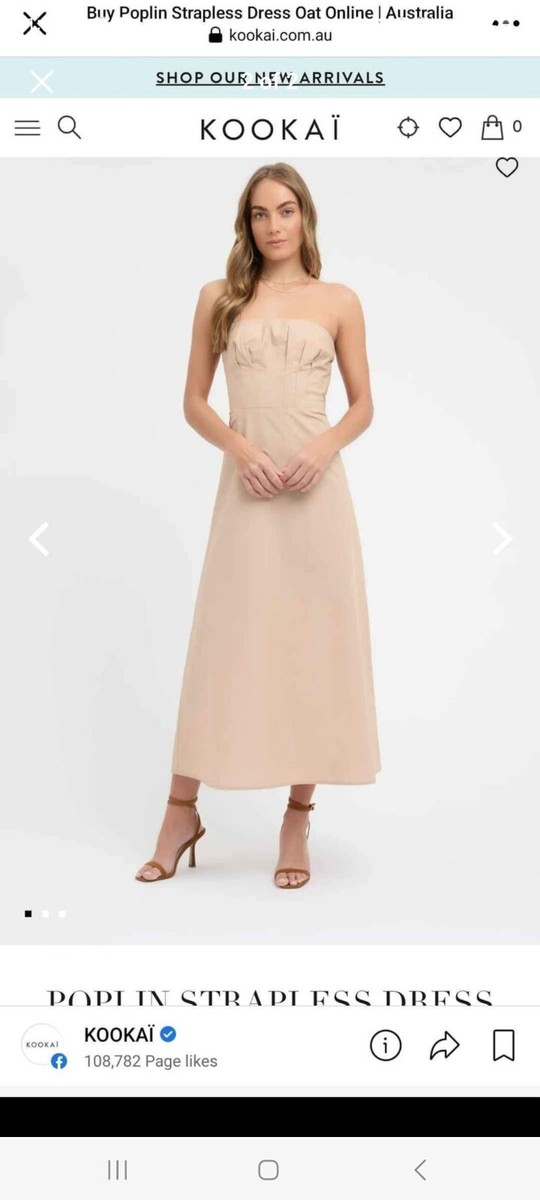 KOOKAI OAT POPLIN STRAPLES DRESS SIZE 42 BNWT Australia