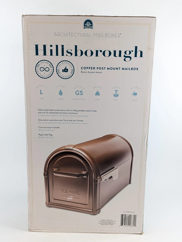 LUXURY Hillsborough Large Post Mount Copper Mailbox –Architectural Mailboxes NEW - Image 4 of 4